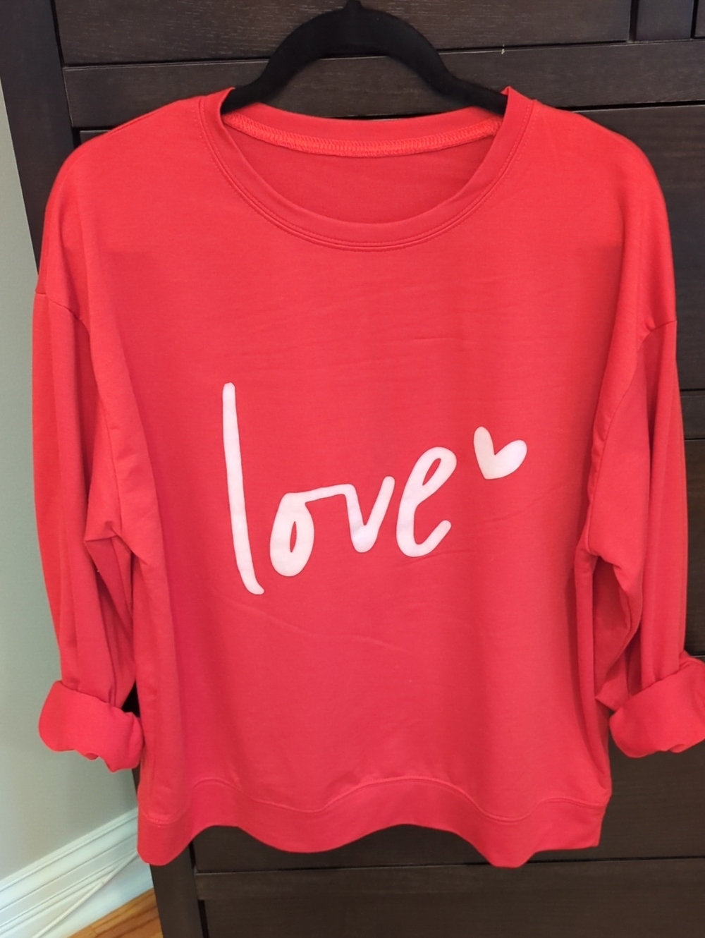 Love Script Pullover Sweatshirt - Red with White Print